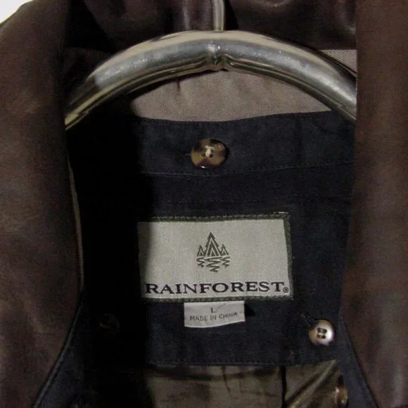 Vtg 90's Rainforest Dark Blue Zip Coat w Leather Collar Sz L